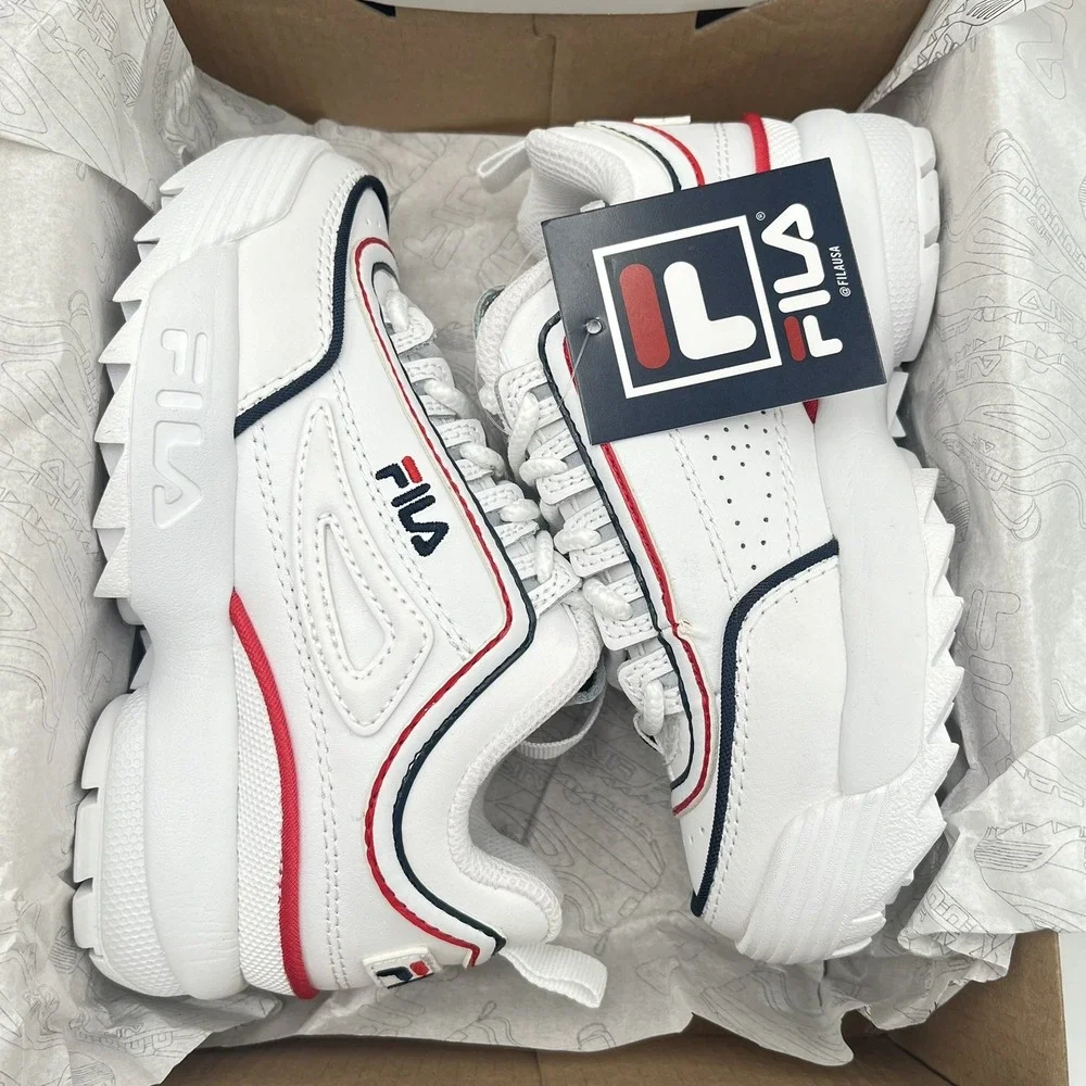 Fila Disruptor II Unisex Kids Little Boys Girls Leather Sneakers Size 12‎ White
